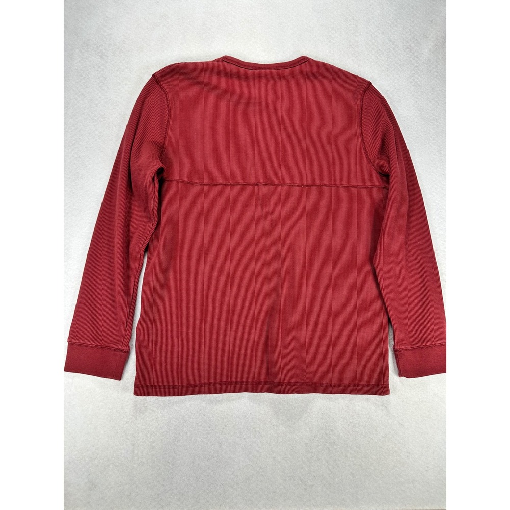 Timberland Mens Henley Shirt Large Red Waffle Knit Thermal Long Sleeve L - Picture 3 of 6